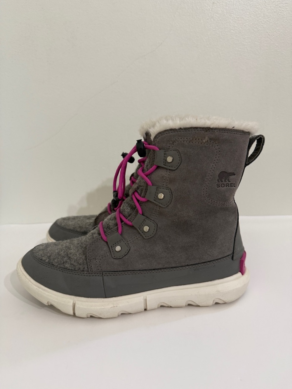 SOREL Explorer Waterproof Boots Womens Size 7 Faux Fur Gray - Picture 2 of 13